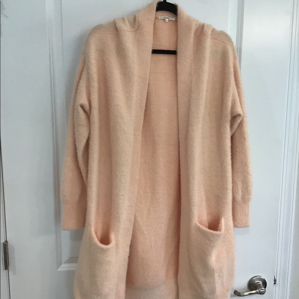 Tularosa Peach Fuzzy Open Cardigan Sweater